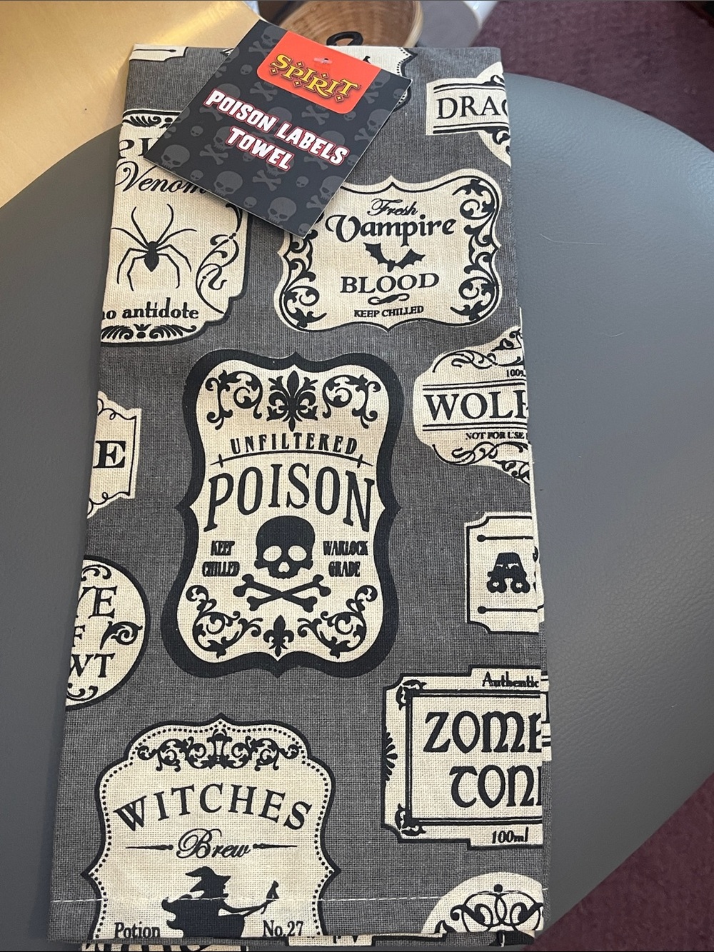Halloween 100% cotton poison labels kitchen towel